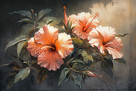 手绘艺术的木槿花背景图片