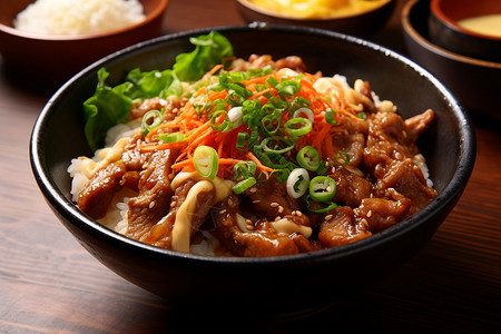 健康白米饭和肉菜背景图片