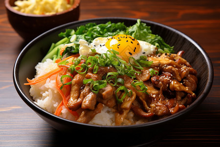 白米饭和美味肉菜背景图片