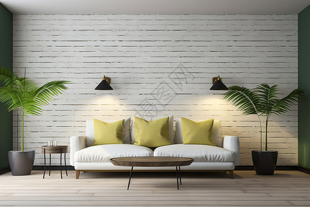 墙体植物现代风格的客厅背景
