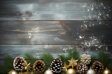 冬季装饰品和松果背景图片