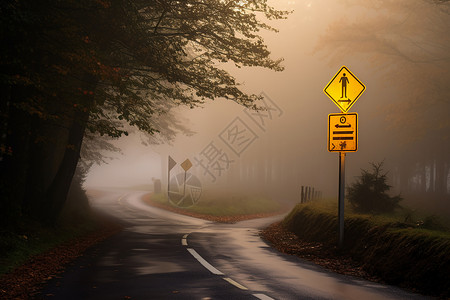 反光标识林中道路上的反光警示牌背景