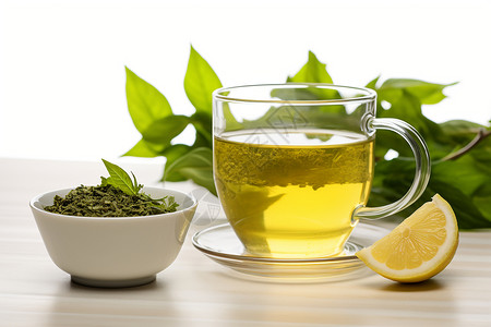 柠檬茶与茶叶背景图片