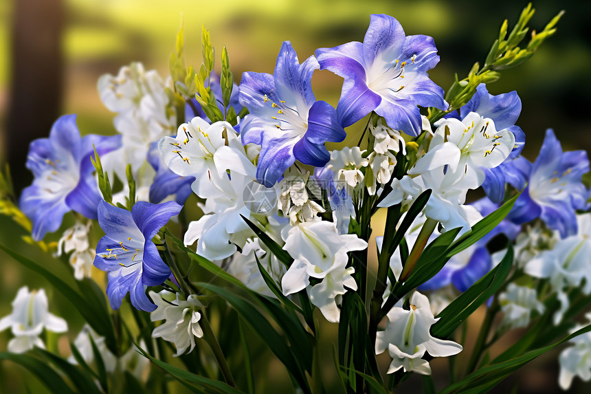 盛放着蓝白色花朵图片