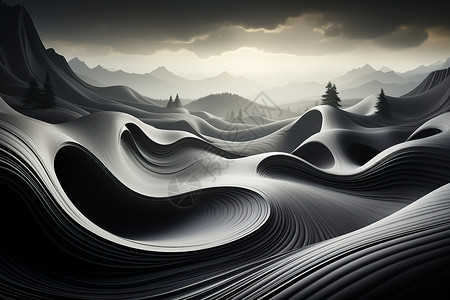 黑白山脉黑白流动的山脉设计图片
