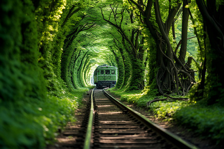 森林中的绿色隧道背景图片