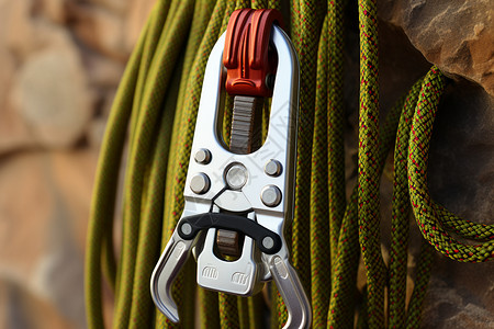 攀岩绳子上的挂钩背景图片