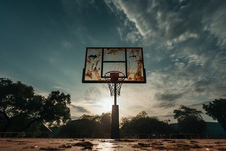 破旧的篮球场背景图片