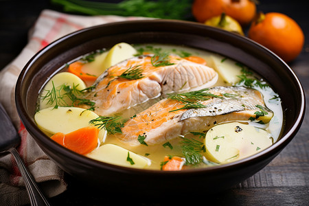 丰盛的鱼肉汤背景图片