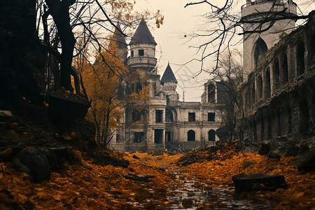 废弃的庄园背景图片