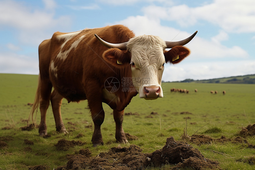 草原中放牧的牛图片