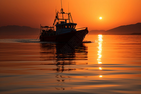 夕阳下的渔船背景图片