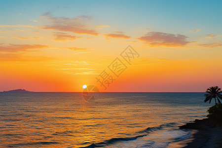 夕阳余晖下的海洋背景图片