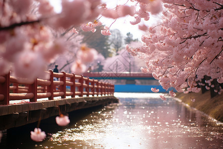 樱花绚烂河流上绚烂的樱花背景