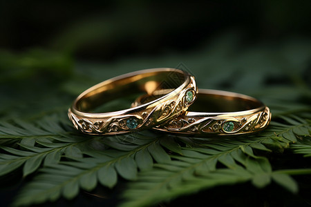叶子上珍贵的黄金戒指背景图片