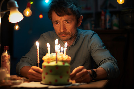孤独的中年男子庆祝生日背景图片
