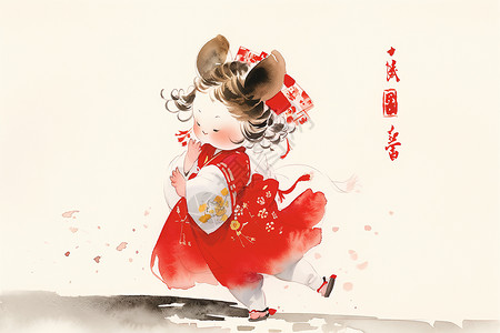 红裙飞扬的小女孩背景图片