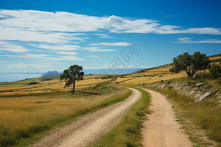 田野上的一条土路背景图片