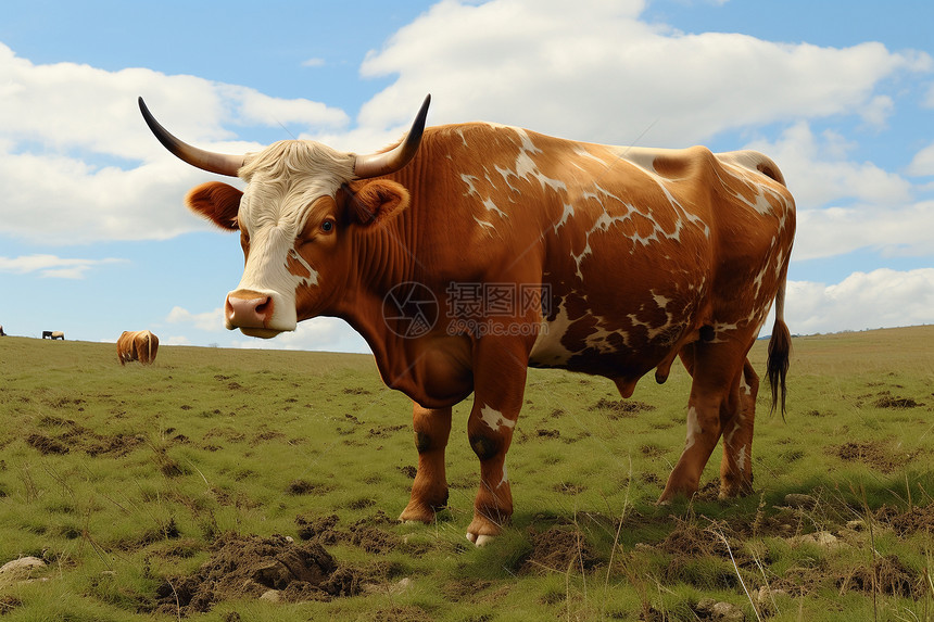 户外草原上的家畜牛图片
