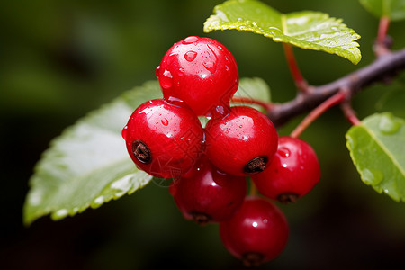 清新可口的红莓水果背景图片