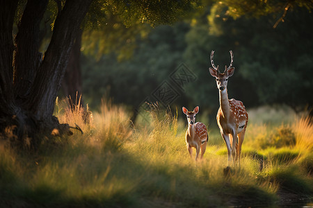 鹿影相伴森林狩猎高清图片