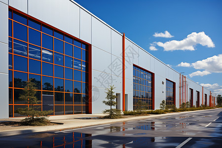 公司厂房玻璃幕墙下的现代工业建筑背景