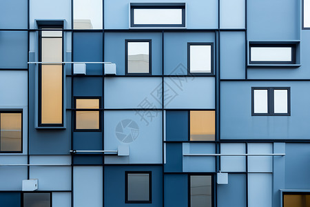 几何方块颗粒像素化城市建筑蓝色方块建筑背景