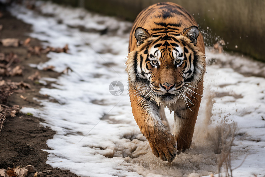 冬季森林中的老虎图片