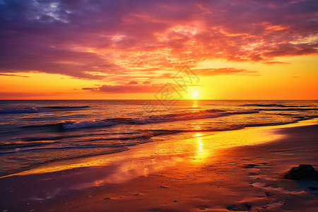 黄昏海边的日落背景图片