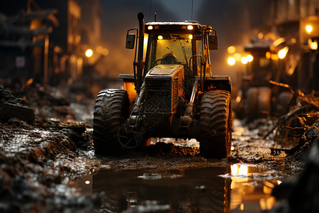 夜晚的挖掘机背景图片