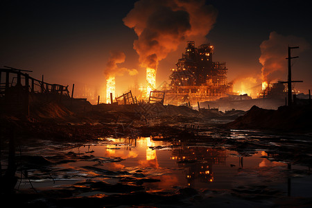 火焰燃烧的工厂背景图片