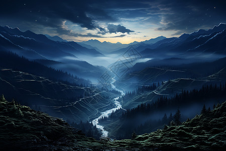 山脉中的河流流水背景图片