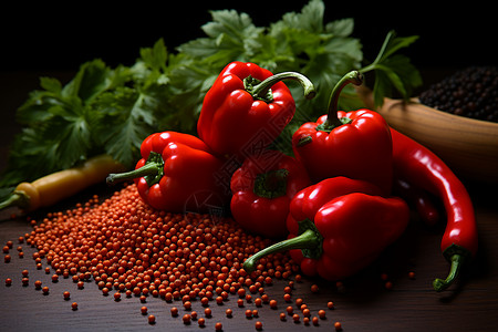 桌面上鲜红的辣椒背景图片
