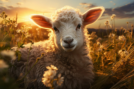 草丛中可爱的绵羊背景图片