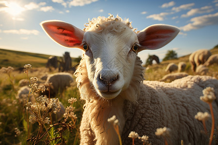 超级可爱绵羊悠然宁静吃草的绵羊背景