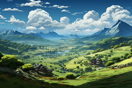 山脉下的农田背景图片