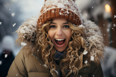冬季户外开心的女人背景图片