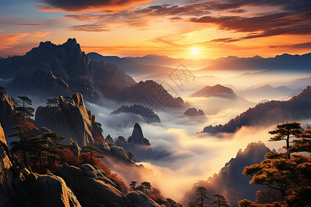 落日下的山脉背景图片