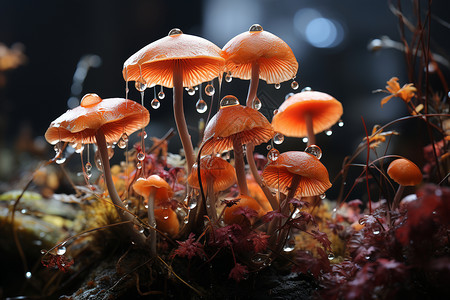 苔藓盆景滴水的蘑菇设计图片