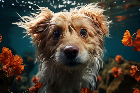 水里的小狗可爱潜水袜高清图片