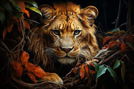 森林中的狮子背景图片