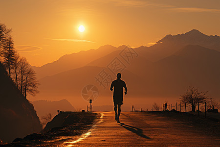 坏山道夕阳下奔跑的人背景