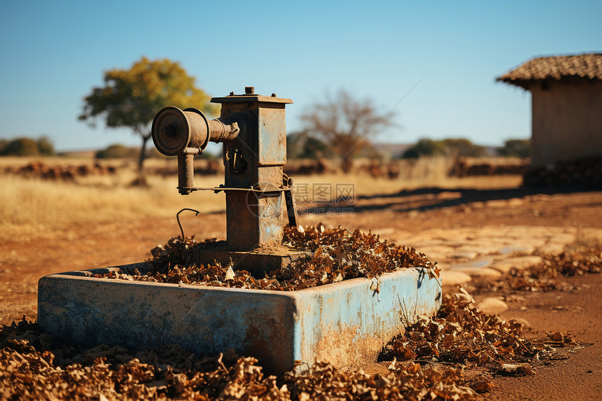 农场里面传统的古井水泵图片