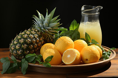 菠萝柠檬汁背景图片