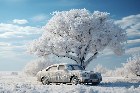 大雪覆盖的汽车背景图片