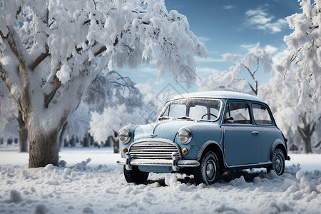 雪地里停放的小车背景图片
