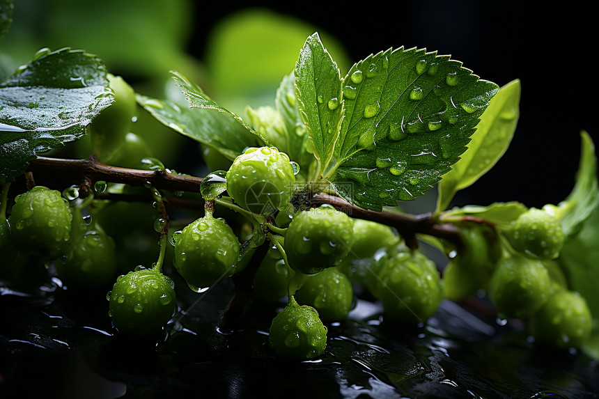 绿色植物上的水滴图片