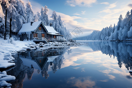 雪屋与树林背景图片