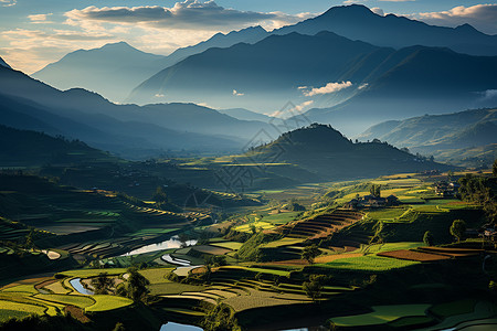 层峦叠嶂田园背景图片