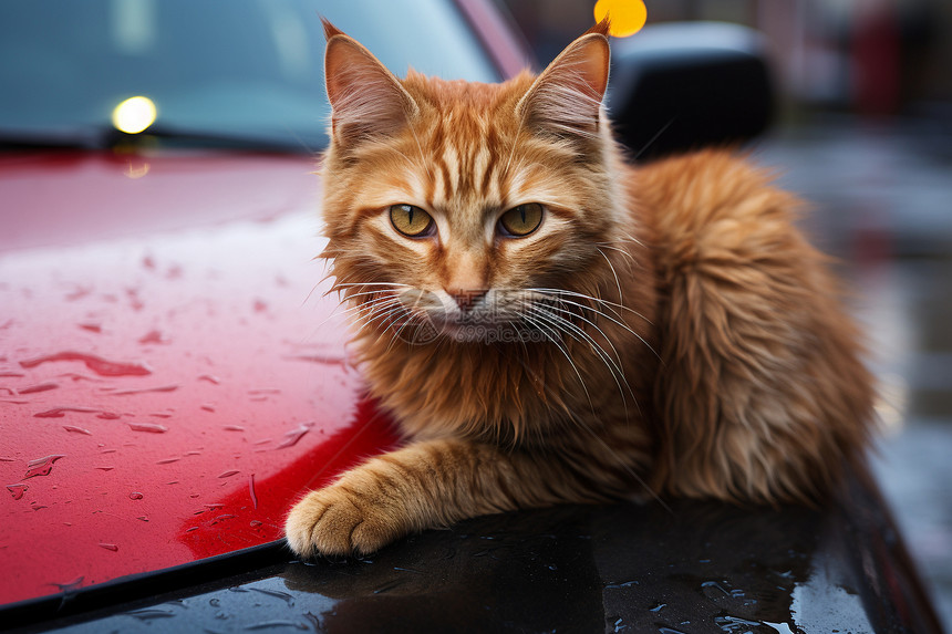 雨天城市中的流浪猫咪图片